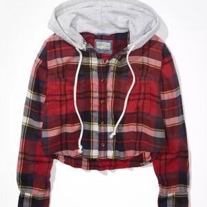 American Eagle Cropped Hooded Flannel